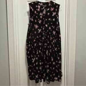 Love & Legend Sleeveless Button Down Drawstring Dress - Black and Floral (3XL)